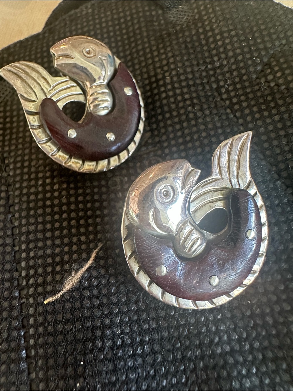 Silver-Tone Fish Motif earrings with Dark Brown Inlay
